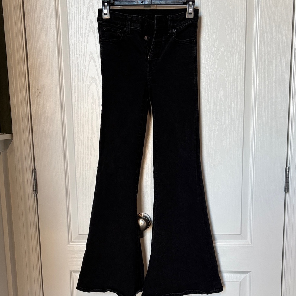 American Eagle Outfitters Black Denim Flares with Button Fly